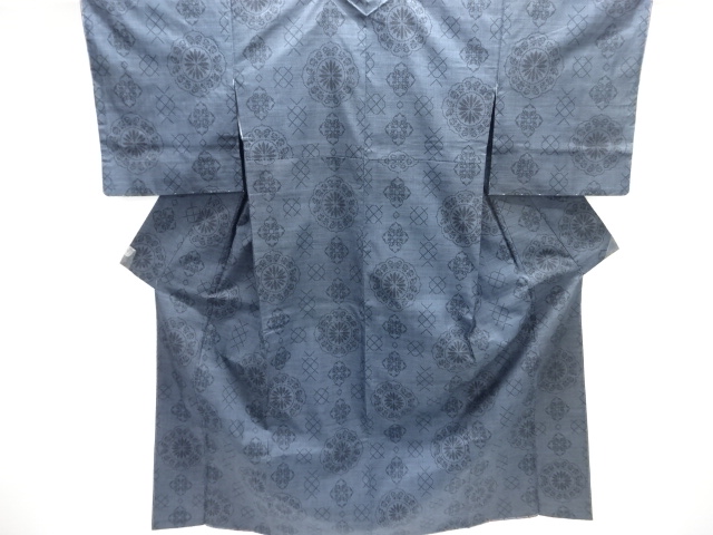 JAPANESE KIMONO / UNUSED DORO OSHIMA TSUMUGI (5 maruki) / WOVEN FLOWER CREST
